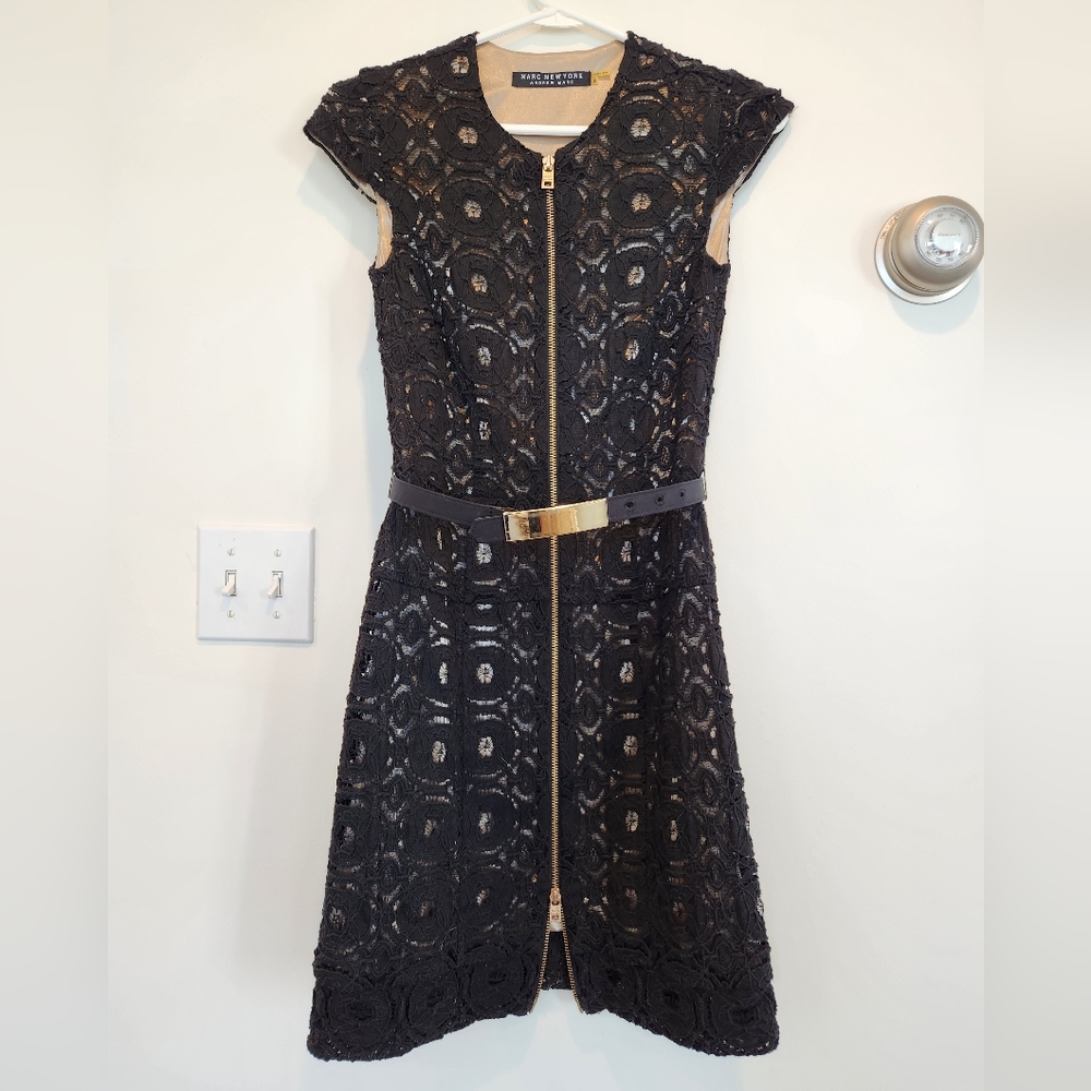 Marc New York Elegant Black Lace Crochet Zipper Dress 2